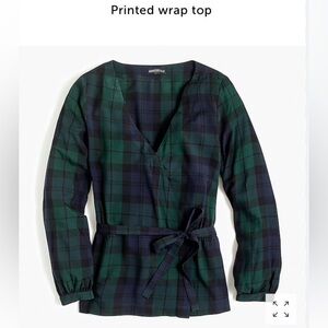 J. Crew Hunter Green and Navy Plaid Wrap Top